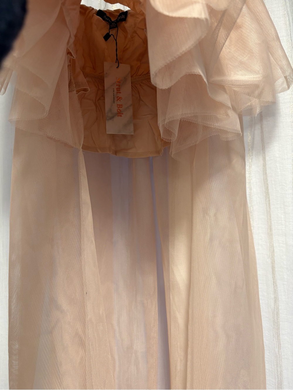 Sheer Strapless Nude Tulle Overlay Top - Picture 7 of 13